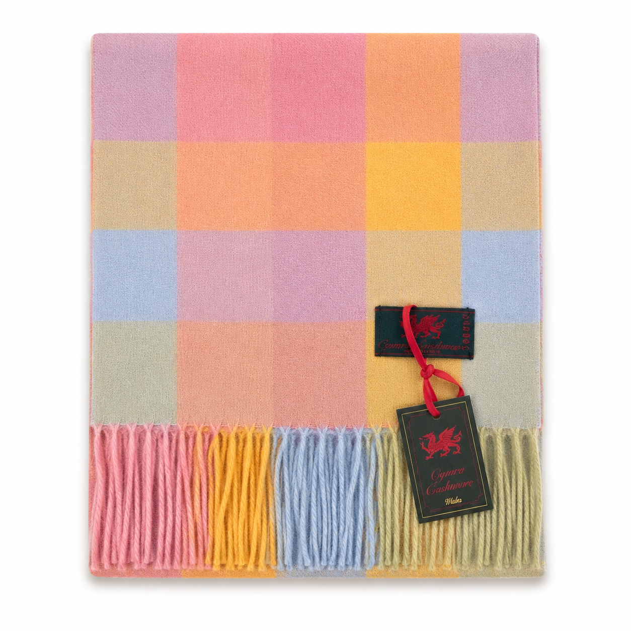 Cymru Cashmere Scarf 5 Square Tartan Brights