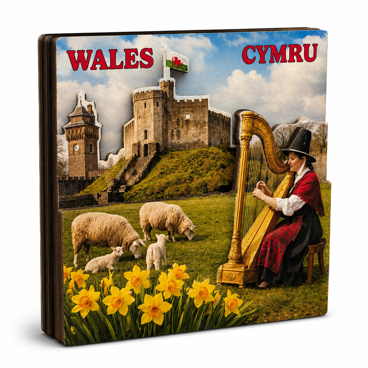 Wales Cymru Sheep Square MDF Magnet