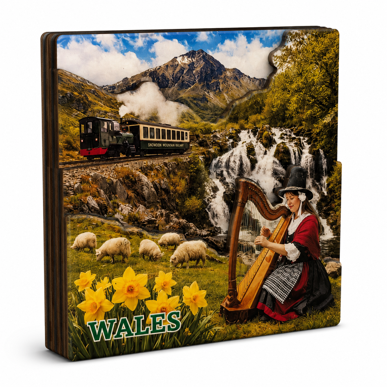 Wales Welsh Lady & Harp Square MDF Magnet