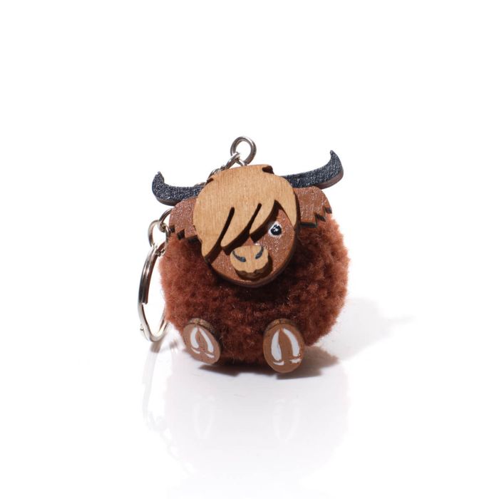 Highland cow MDF Pom Pom Keyring