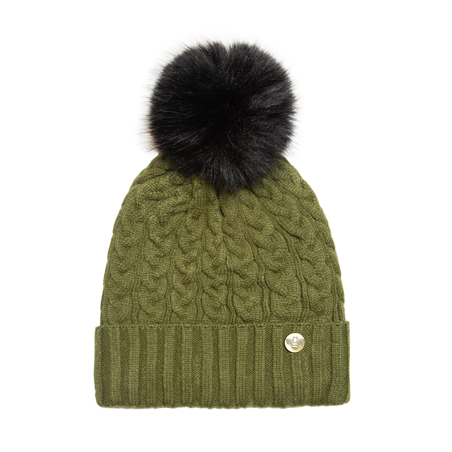 House of Celtic Bee Cable Pom Pom Hat Olive / Black