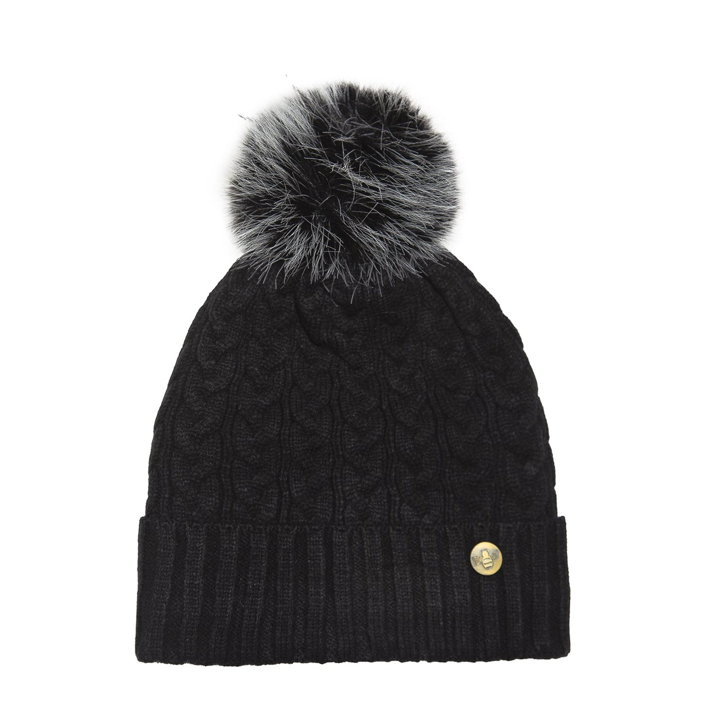 House of Celtic Bee Cable Pom Pom Hat Black / Silver