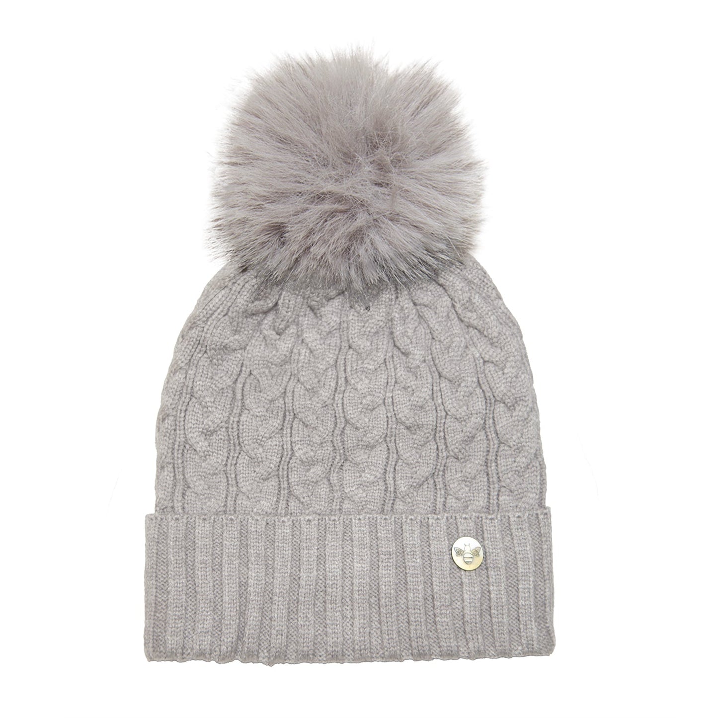 House of Celtic Bee Cable Pom Pom Hat Silver / Grey