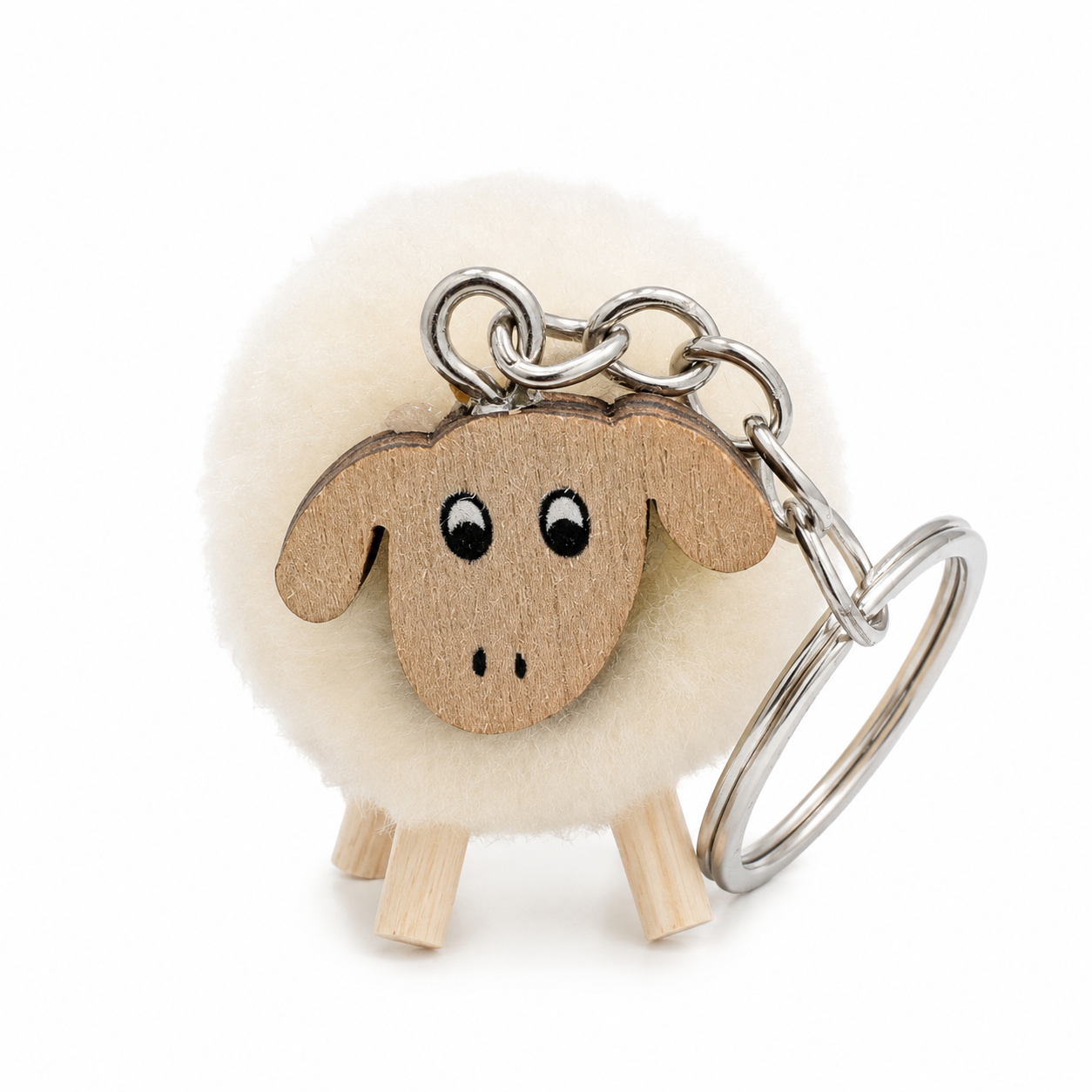 Sheep MDF Pom Pom Keyring