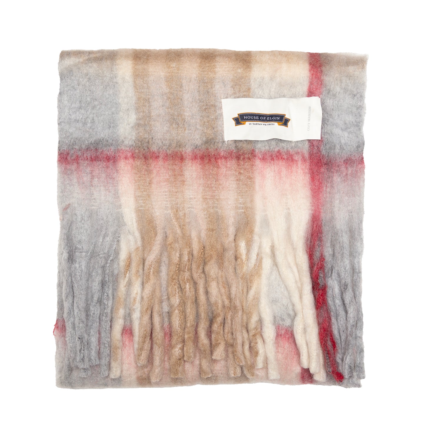 House of Elgin Tartan Blanket Scarf Chequer Light Camel Grey