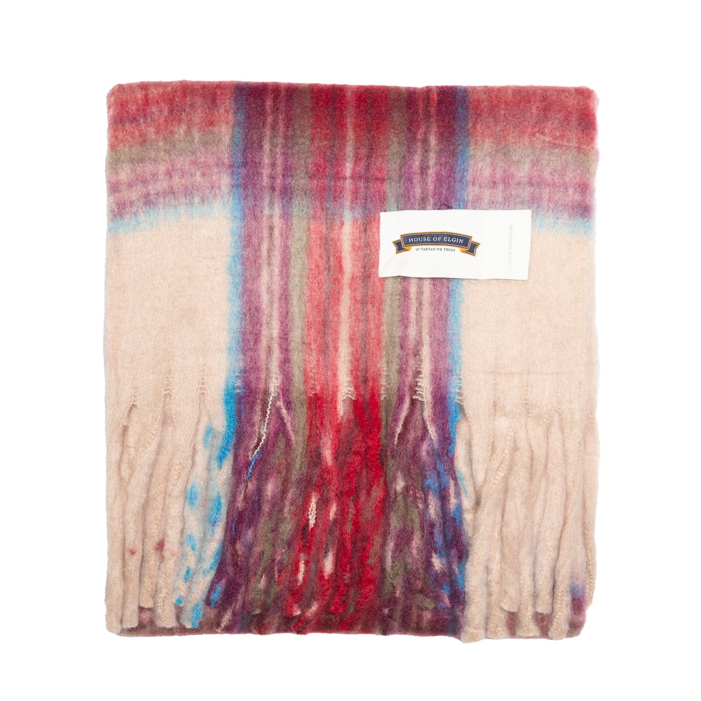 House of Elgin Tartan Blanket Scarf Off-White Plumb Dress Stewart