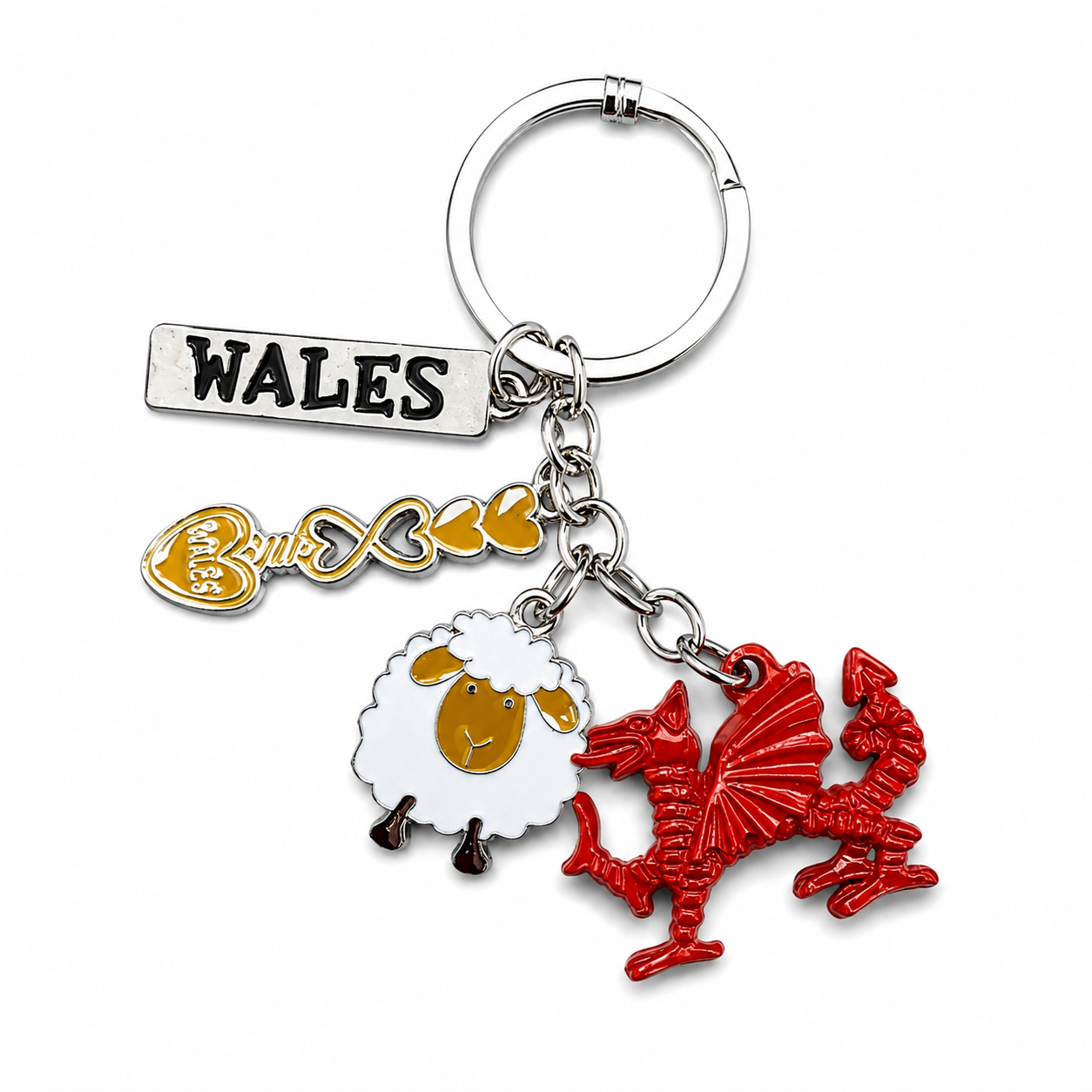 Wales Sheep Lovespoon Dragon Charm Keyring