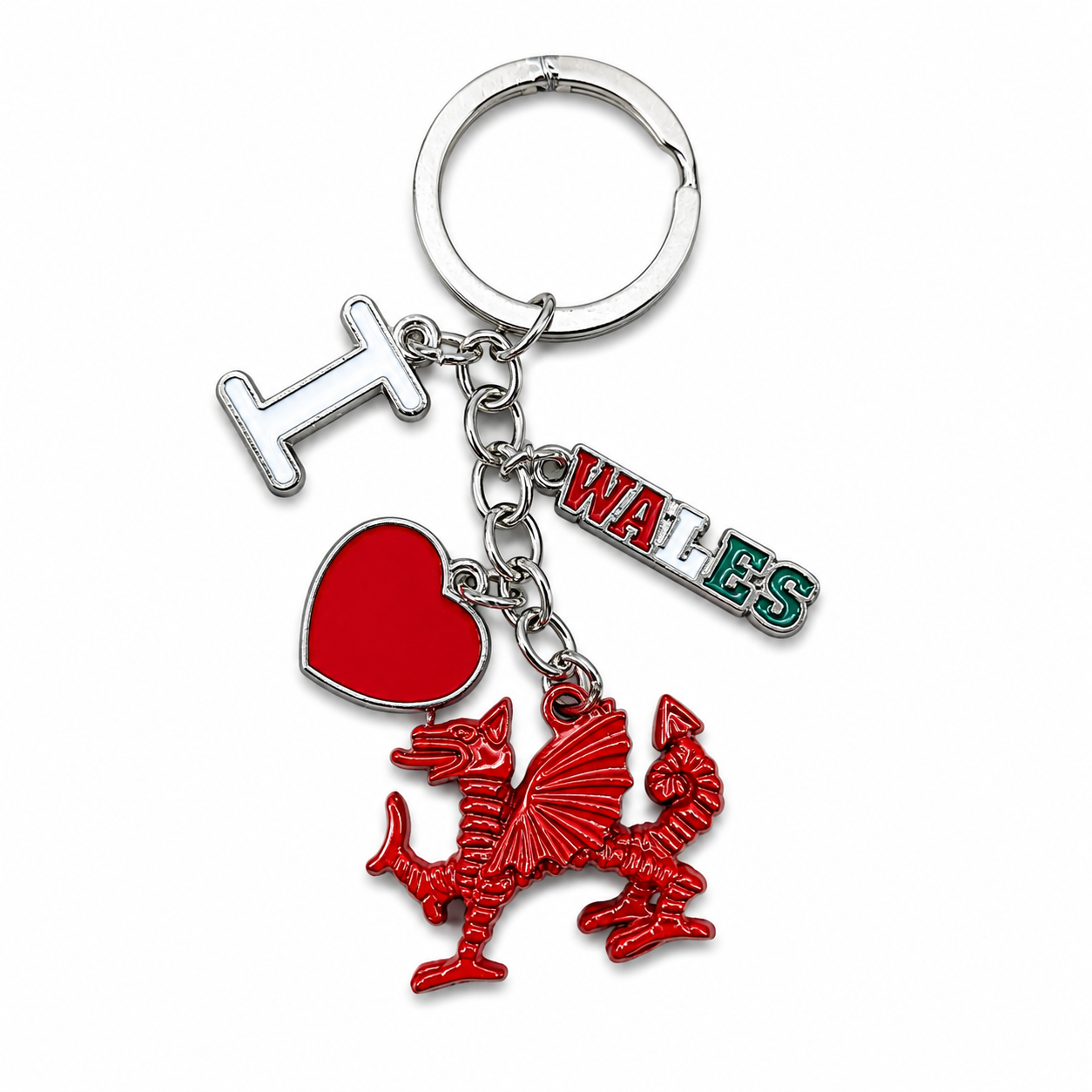 I Love Wales Dragon Charm Keyring