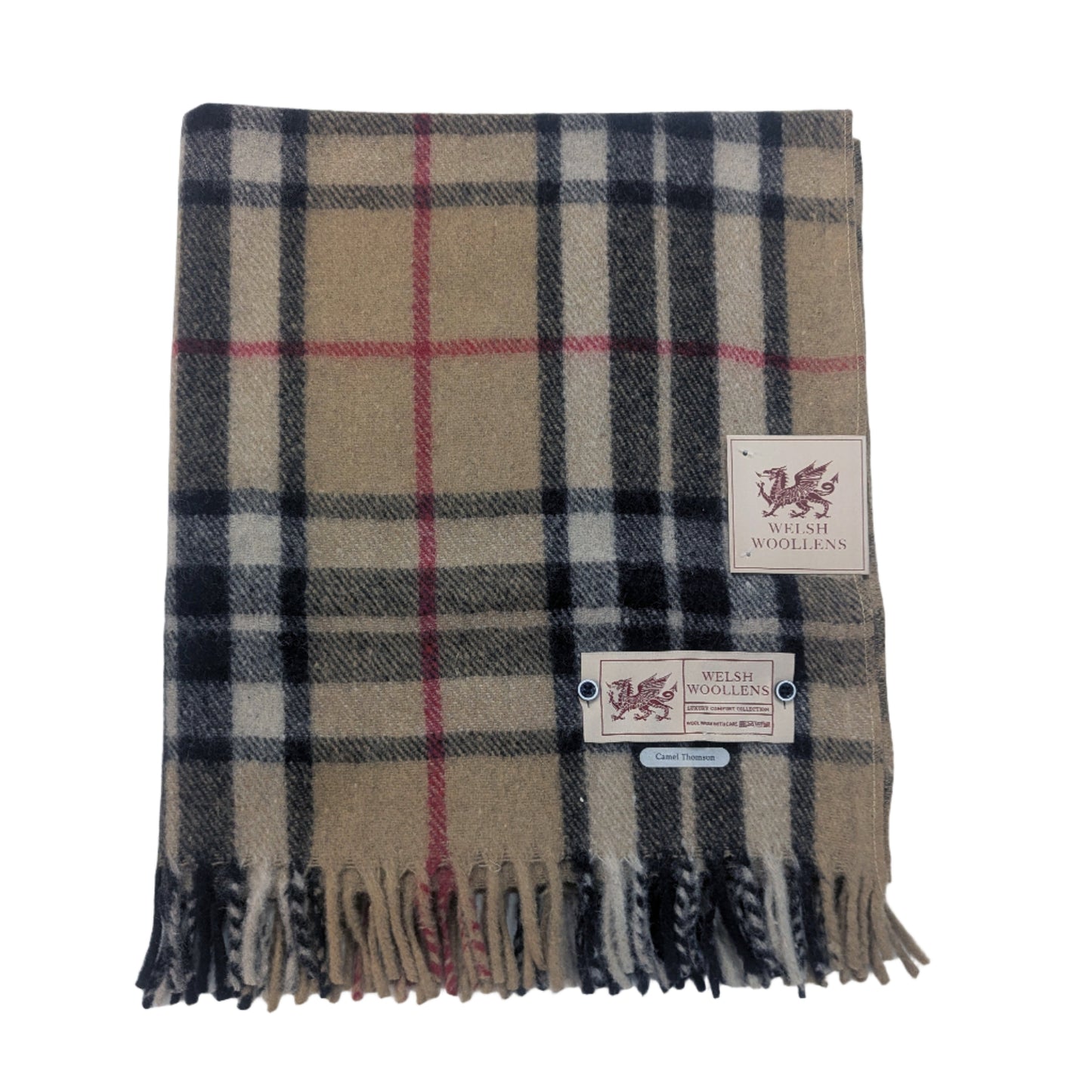 Welsh Woollens Wool Knee Blanket/Throw Camel Thomson Tartan