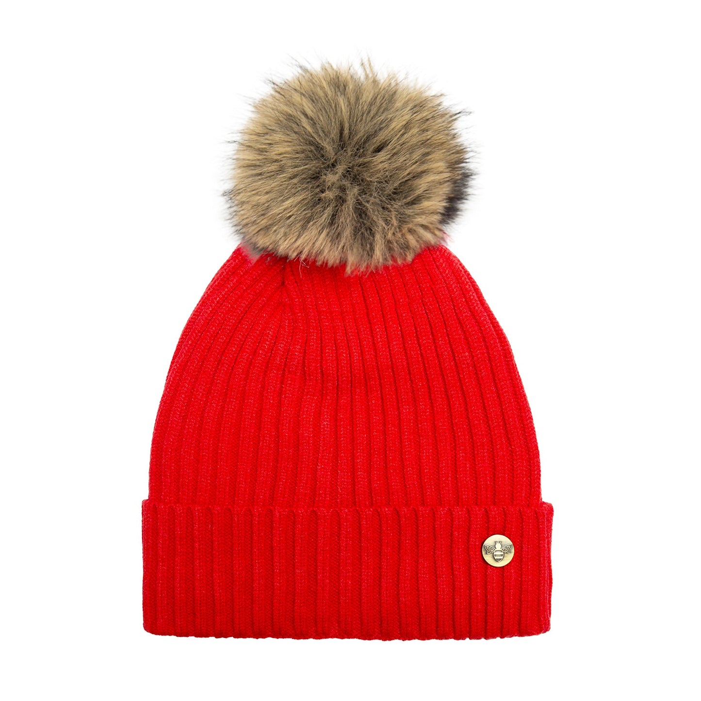 House of Celtic Bee Ribbed Pom Pom Hat Ferrari Red / Brown