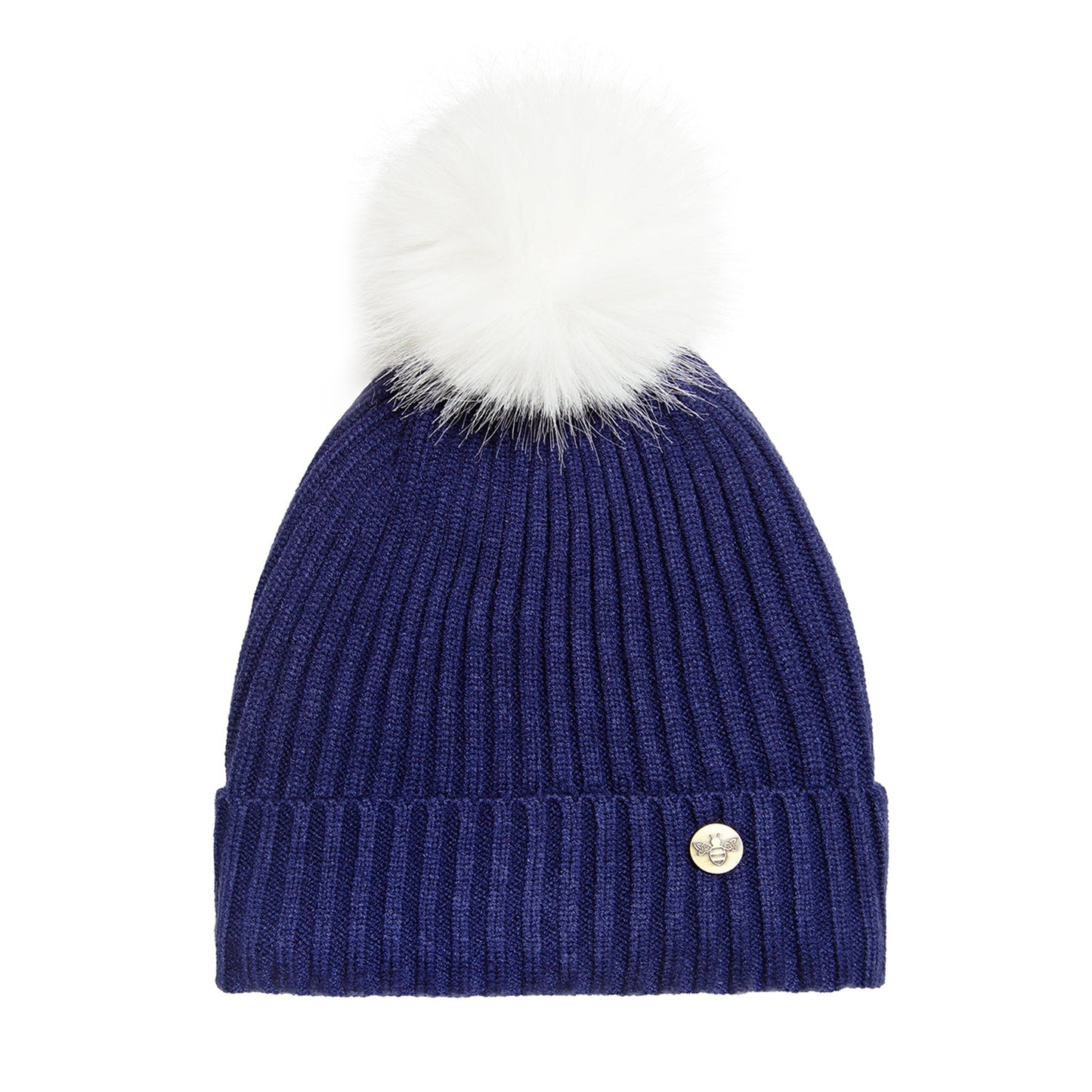 House of Celtic Bee Ribbed Pom Pom Hat Navy / White