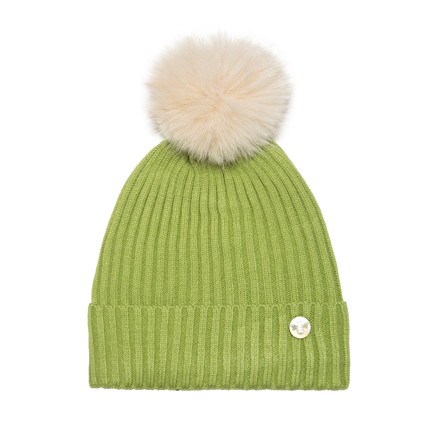 House of Celtic Bee Ribbed Pom Pom Hat Matcha / Beige