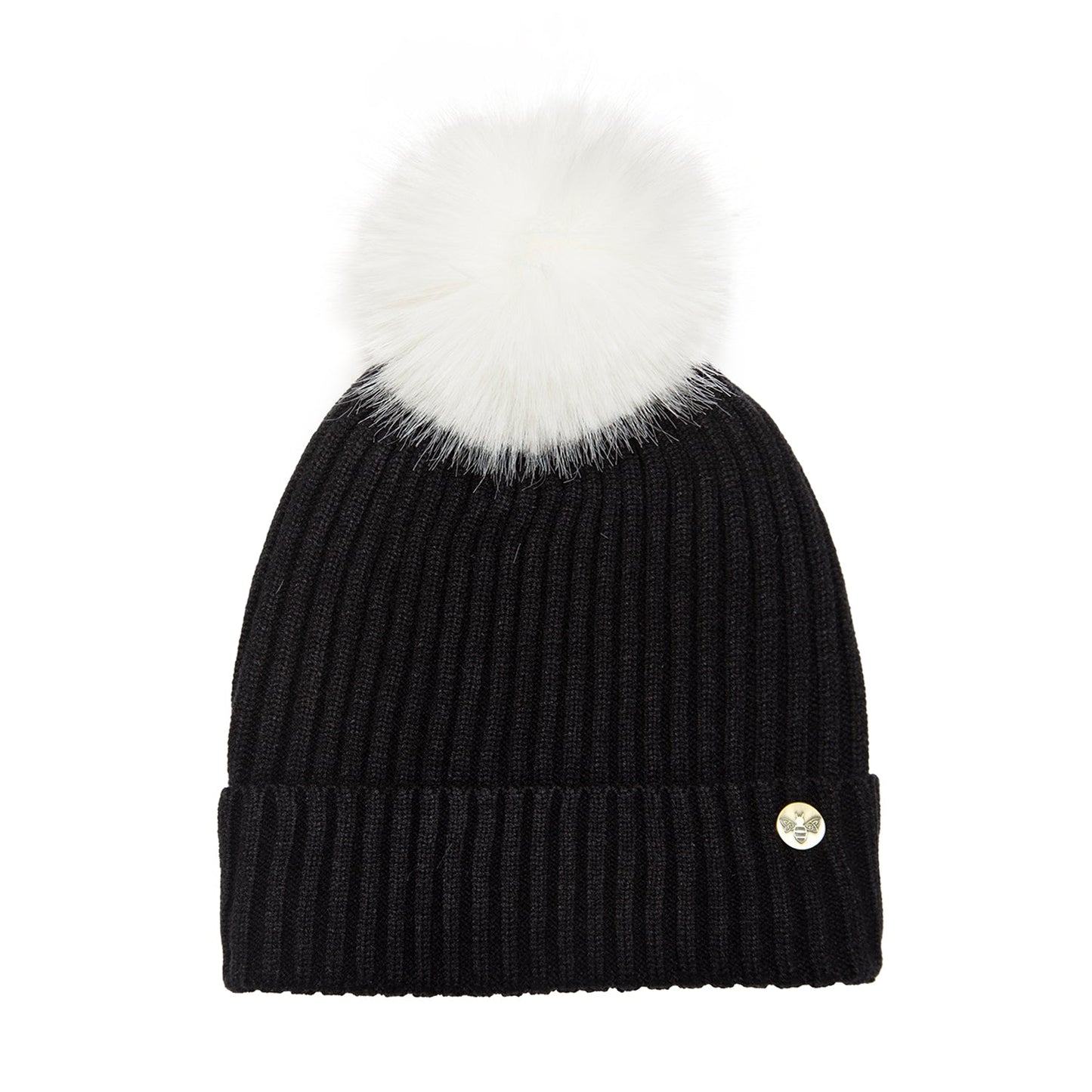 House of Celtic Bee Ribbed Pom Pom Hat Black / White