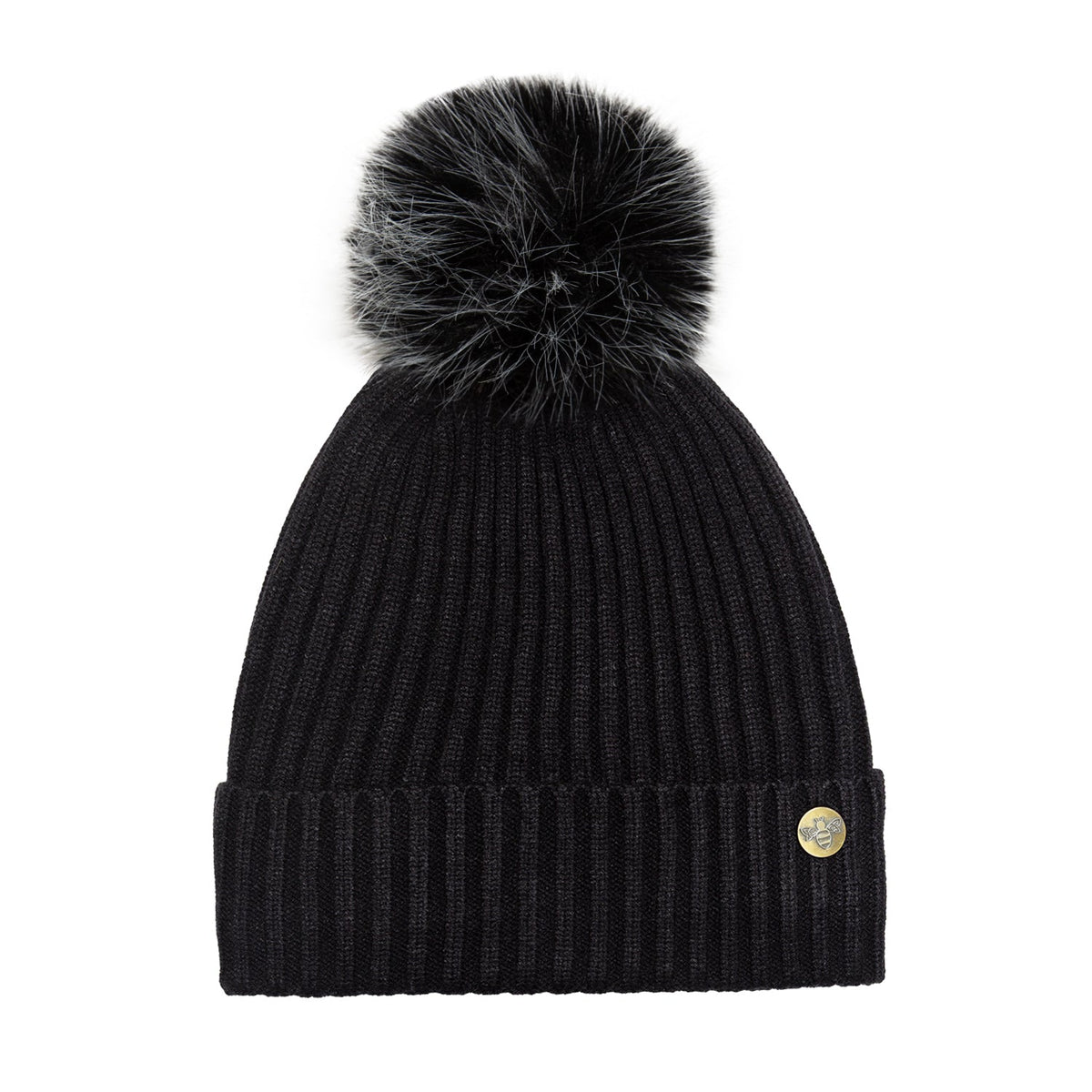House of Celtic Bee Ribbed Pom Pom Hat Black / Silver