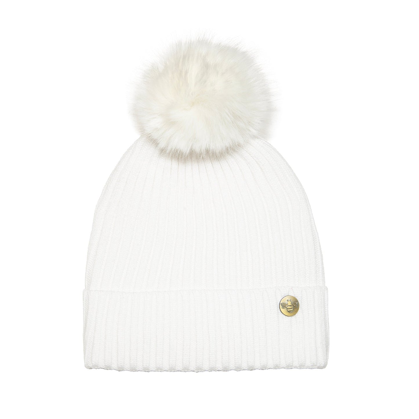 House of Celtic Bee Ribbed Pom Pom Hat White / White