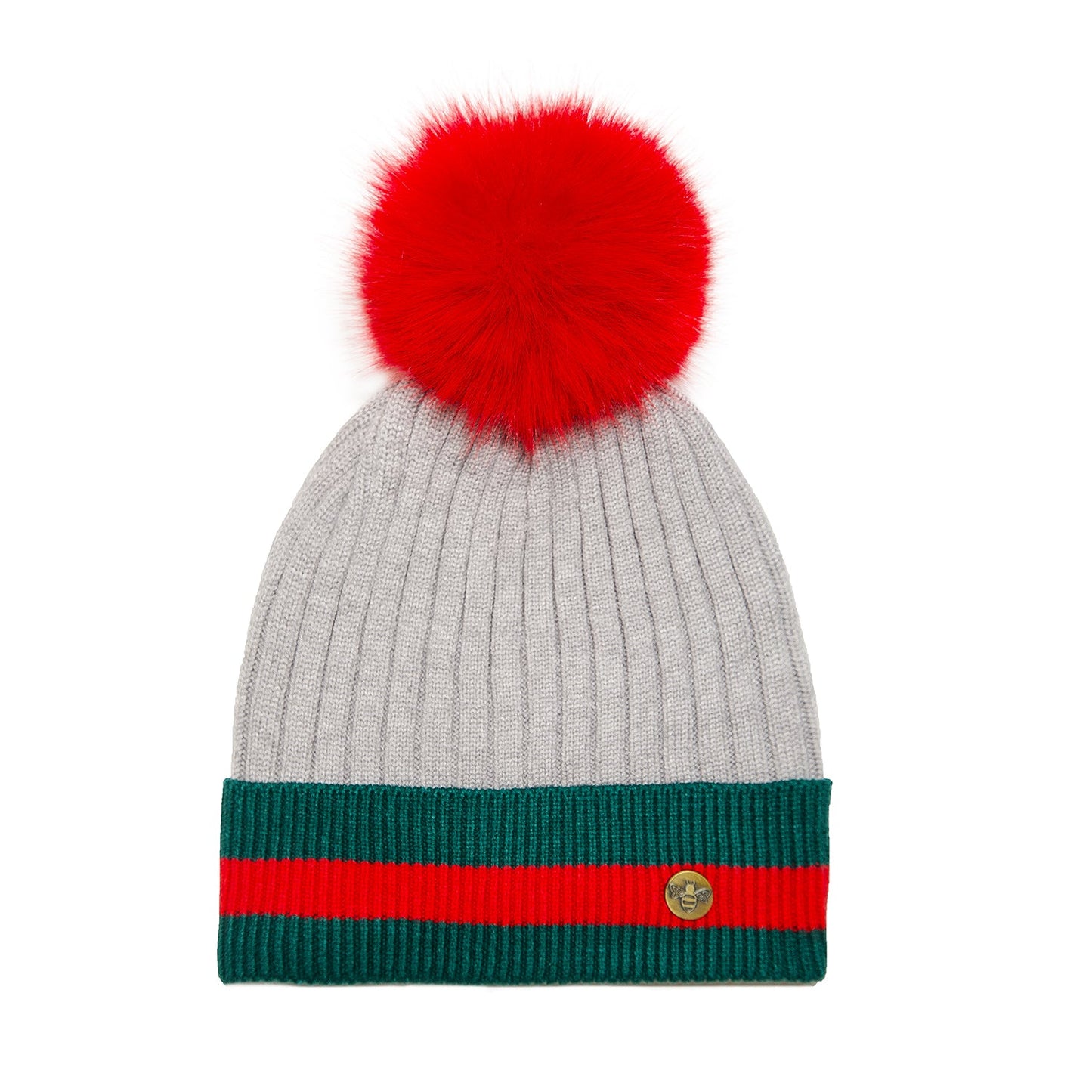 House of Celtic Bee Ribbed Pom Pom Hat G Silver / Red