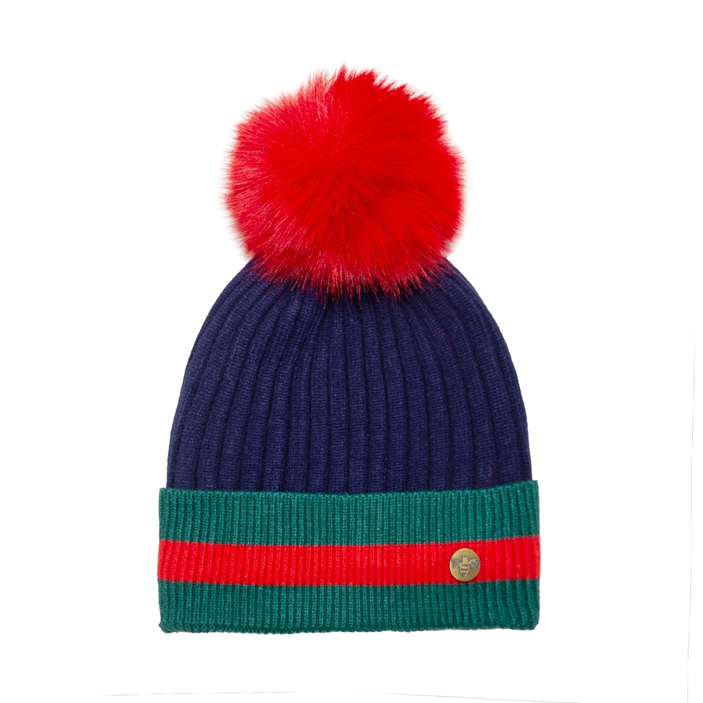 House of Celtic Bee Ribbed Pom Pom Hat G Navy / Red