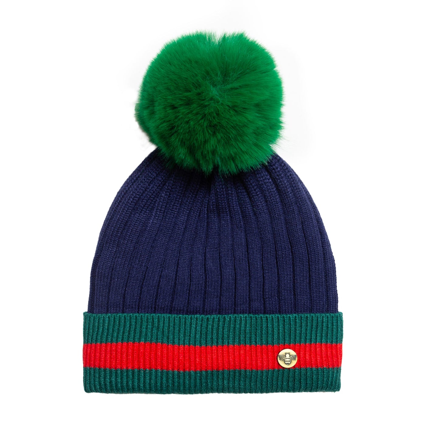 House of Celtic Bee Ribbed Pom Pom Hat G Navy / Green