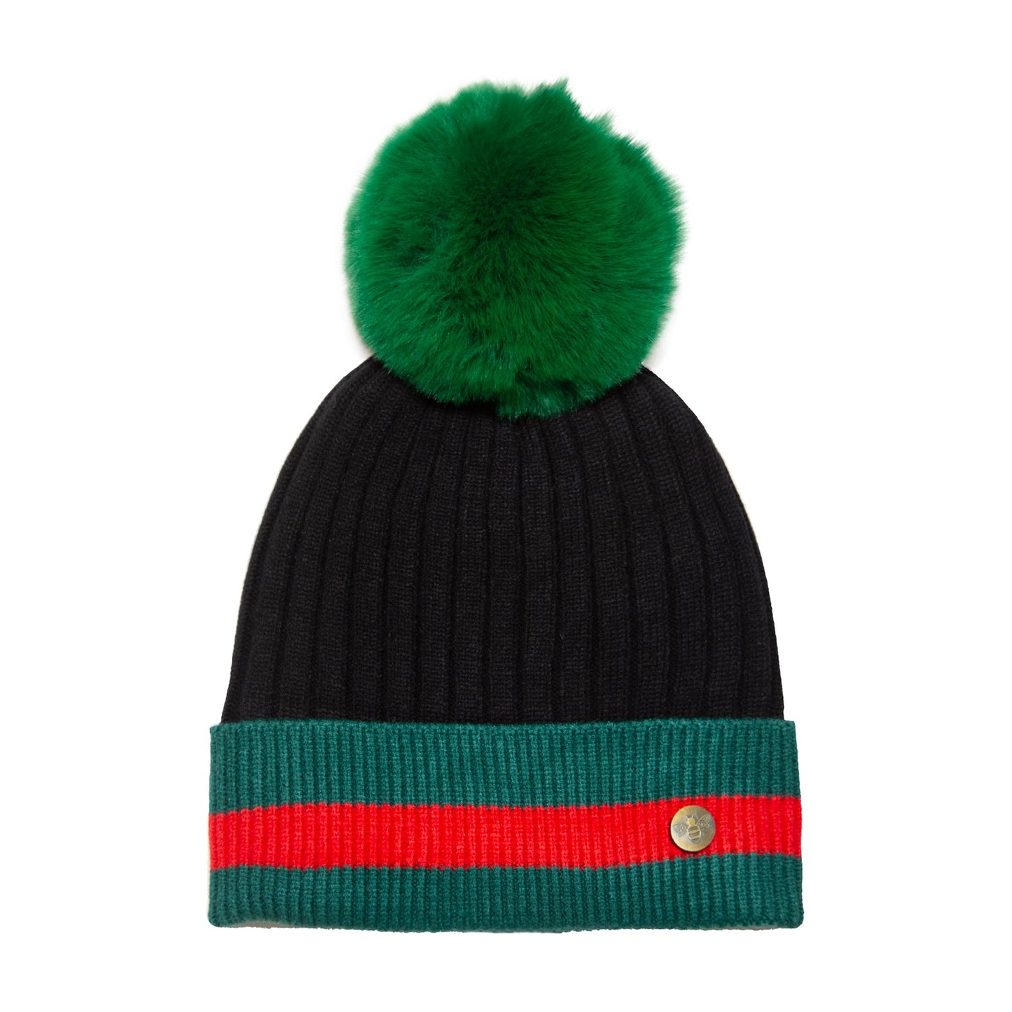 House of Celtic Bee Ribbed Pom Pom Hat G Black / Green
