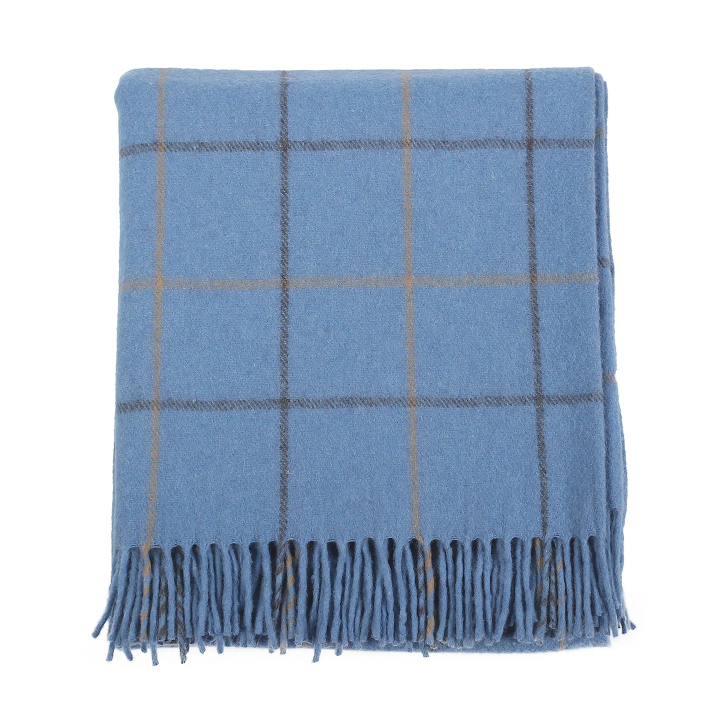 Welsh Woollens Recycled Wool Tartan Blanket Throw - Sky Blue Check