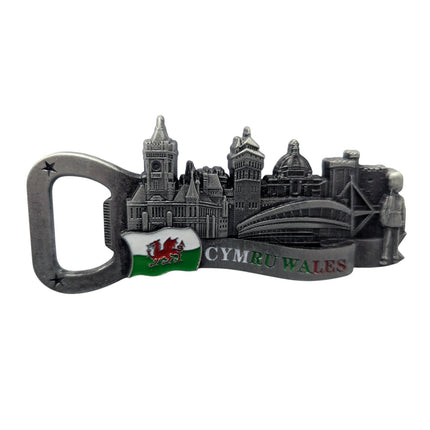 Wales Flag City Bottle Opener Metal Magnet