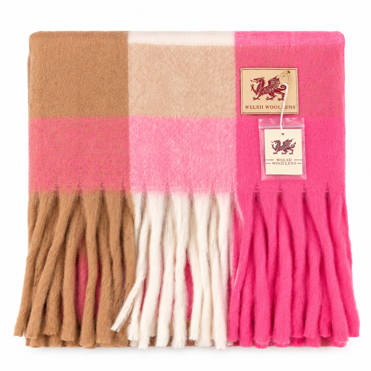 Welsh Woollens Tartan Blanket Scarf Bright Pink Check