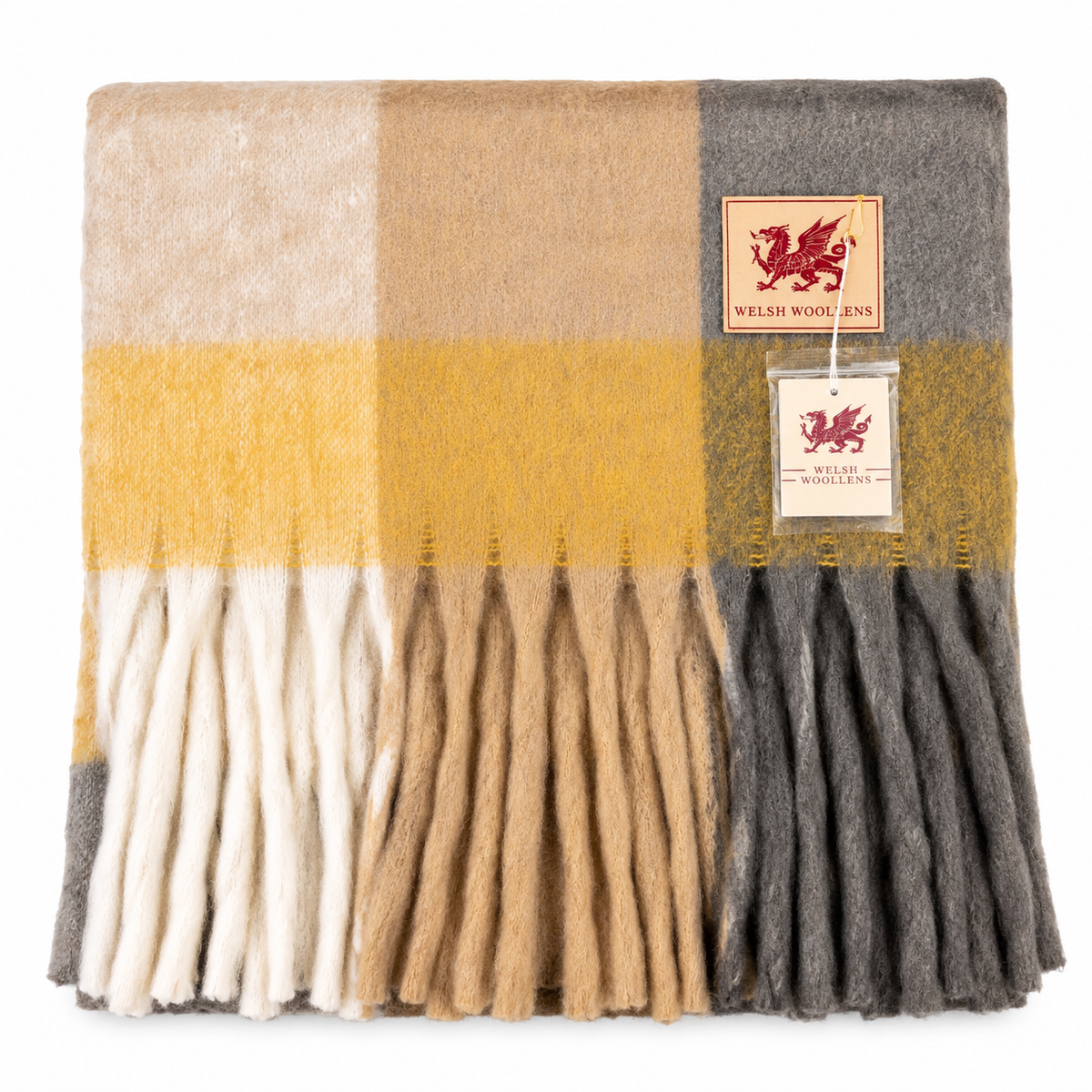 Welsh Woollens Tartan Blanket Scarf Camel Check