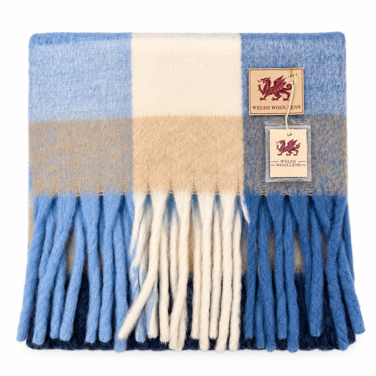 Welsh Woollens Tartan Blanket Scarf Dark Blue Check