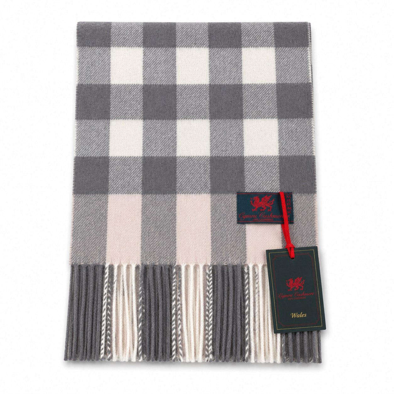 Cymru Cashmere Scarf Giant Chequer Dark Grey
