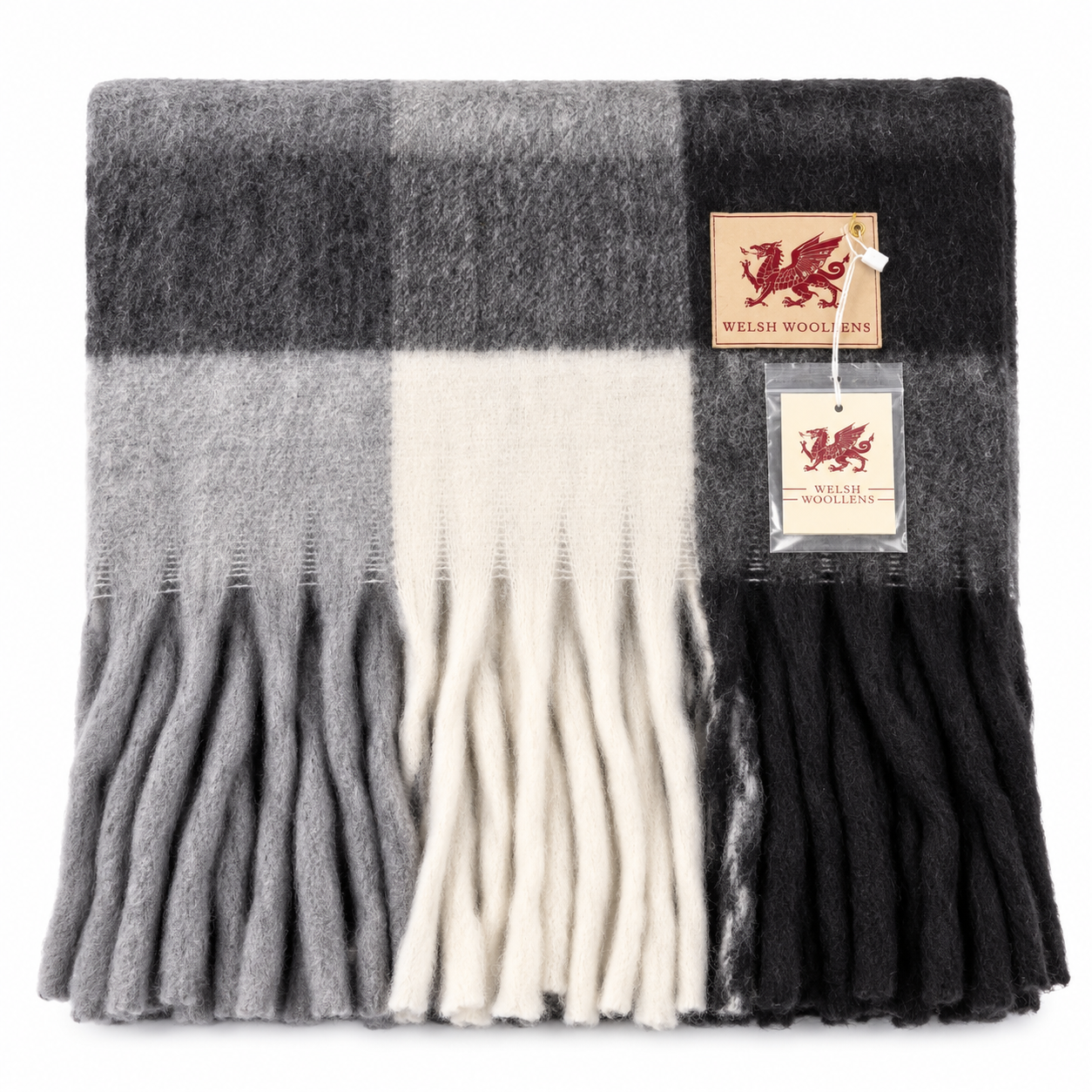Welsh Woollens Tartan Blanket Scarf Grey Check