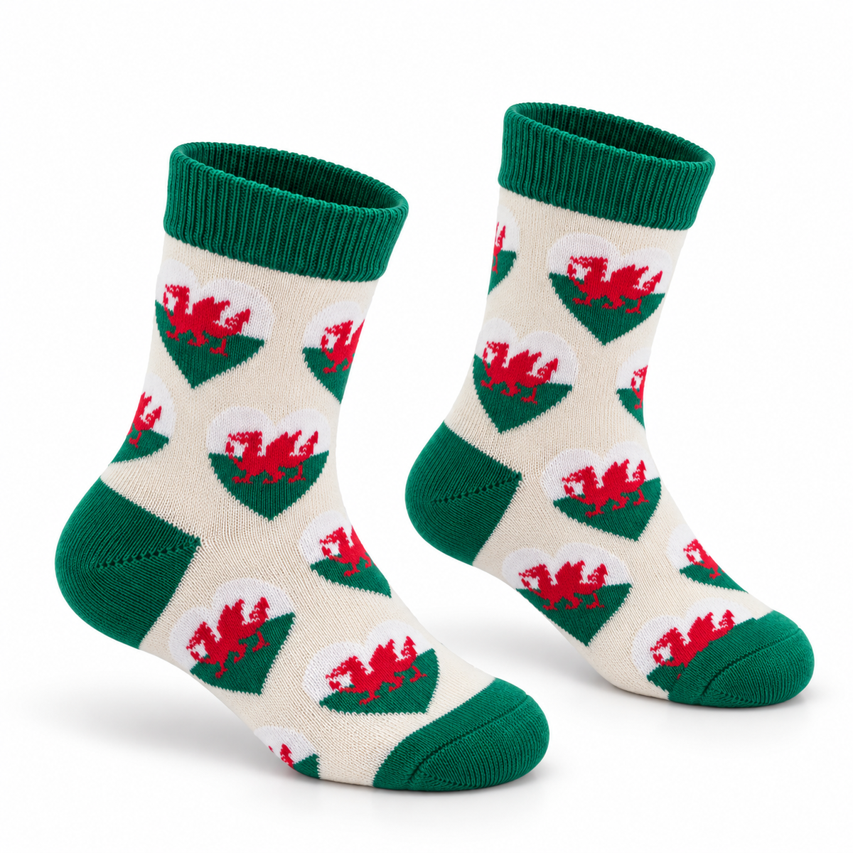 Kids Welsh Multi-Heart White Socks