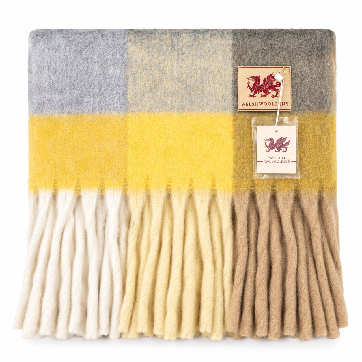 Welsh Woollens Tartan Blanket Scarf Ochre Check