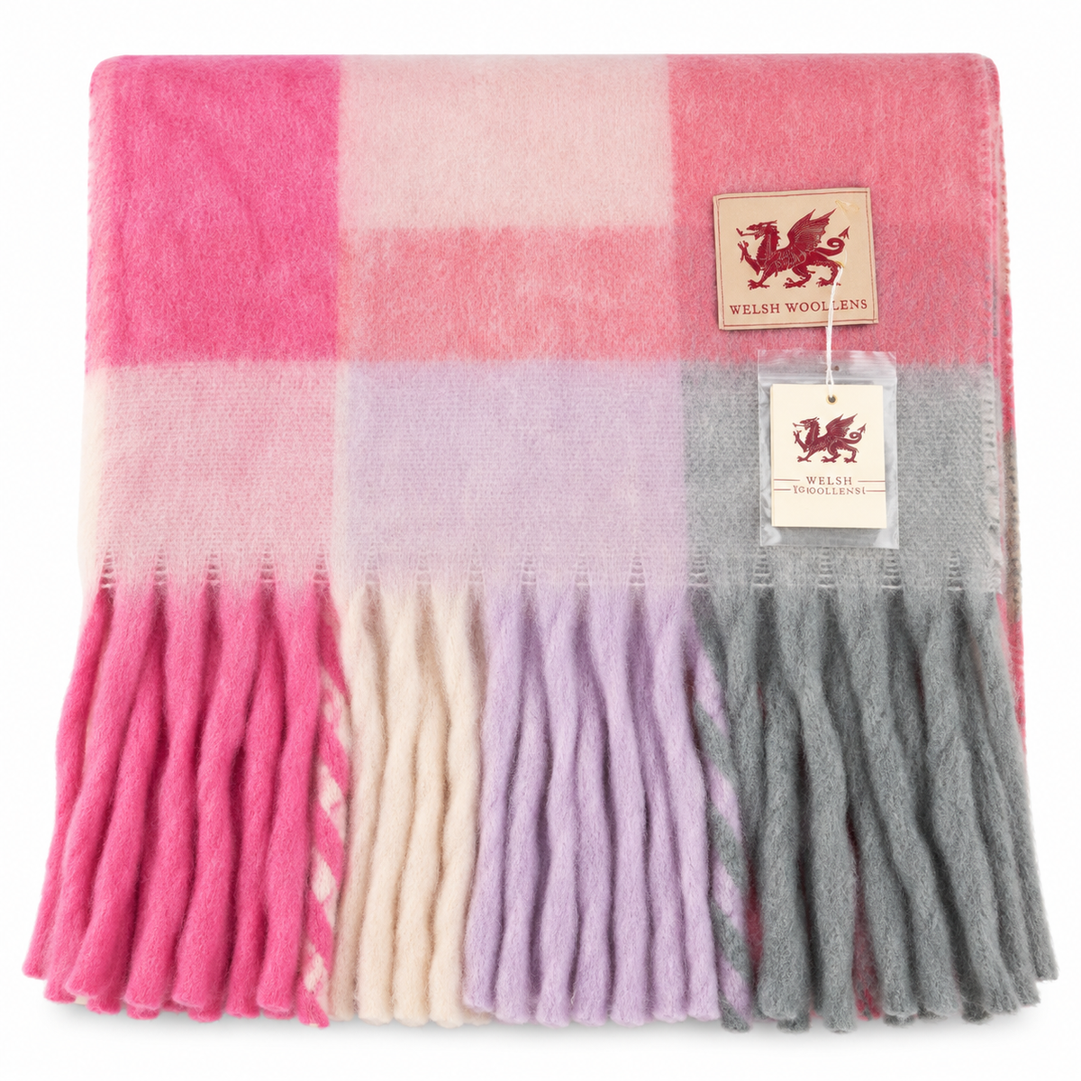 Welsh Woollens Tartan Blanket Scarf Pink/Grey Check