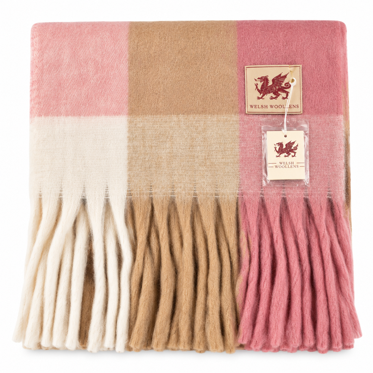 Welsh Woollens Tartan Blanket Scarf Rose Check