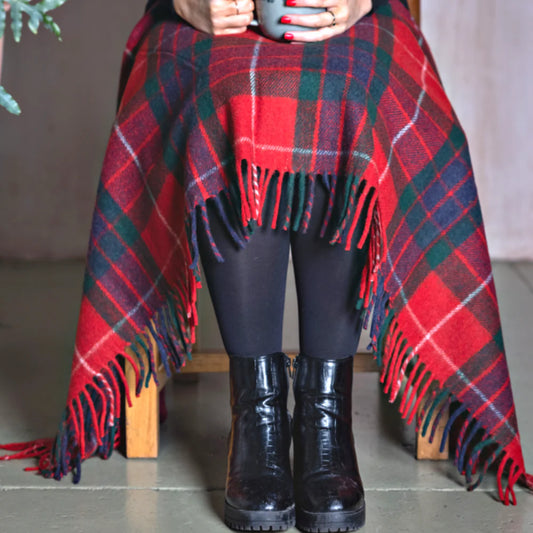 Balmoral Wool Knee Blanket/Throw Fraser Red Tartan