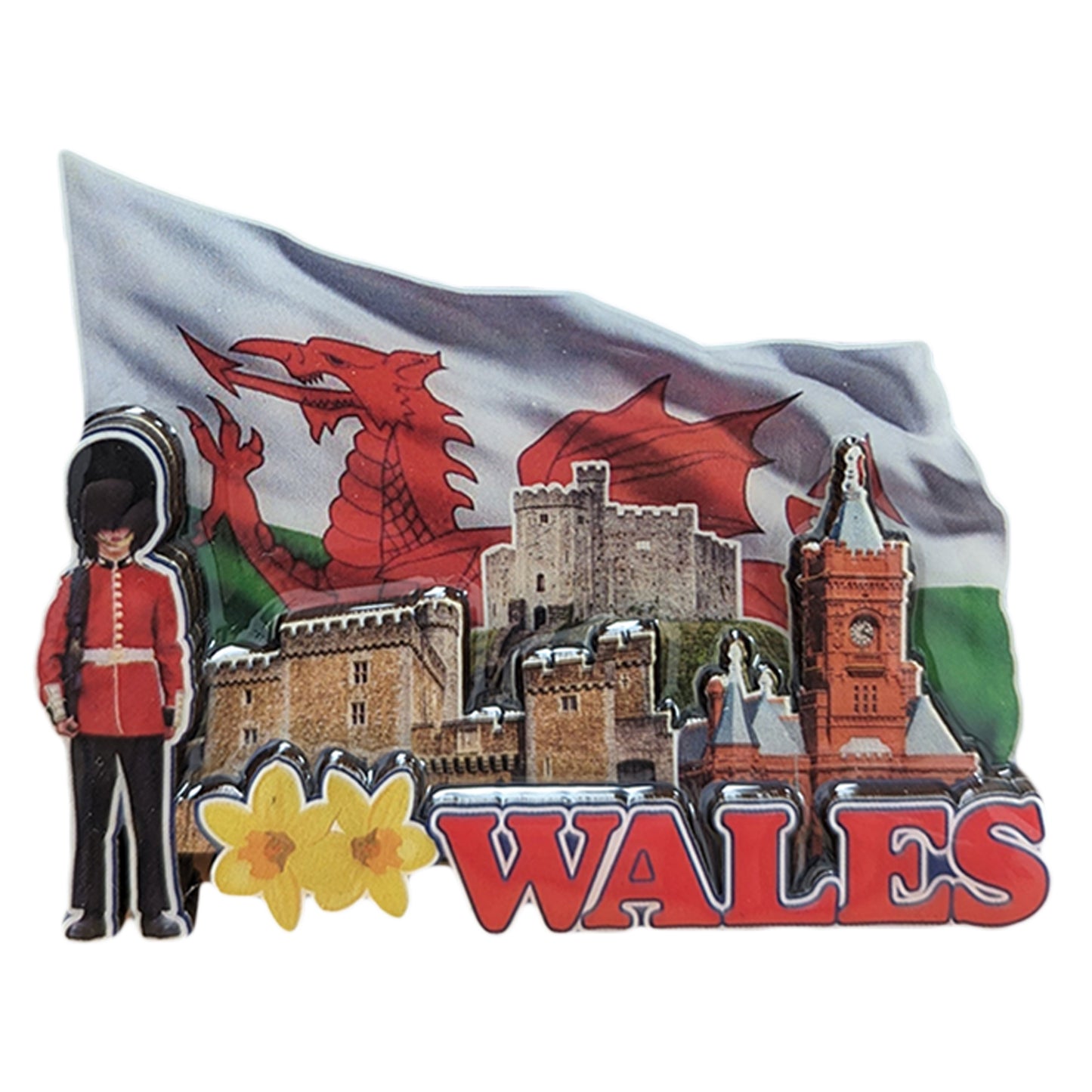 Wales Landmarks Waving Flag 1 3D Epoxy Magnet (3DEM021)