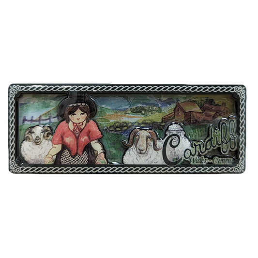 Cardiff Welsh Lady & Sheep Landscape 3D Epoxy Magnet (3DEM032)