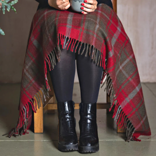 Balmoral Wool Knee Blanket/Throw Dark Maple Tartan