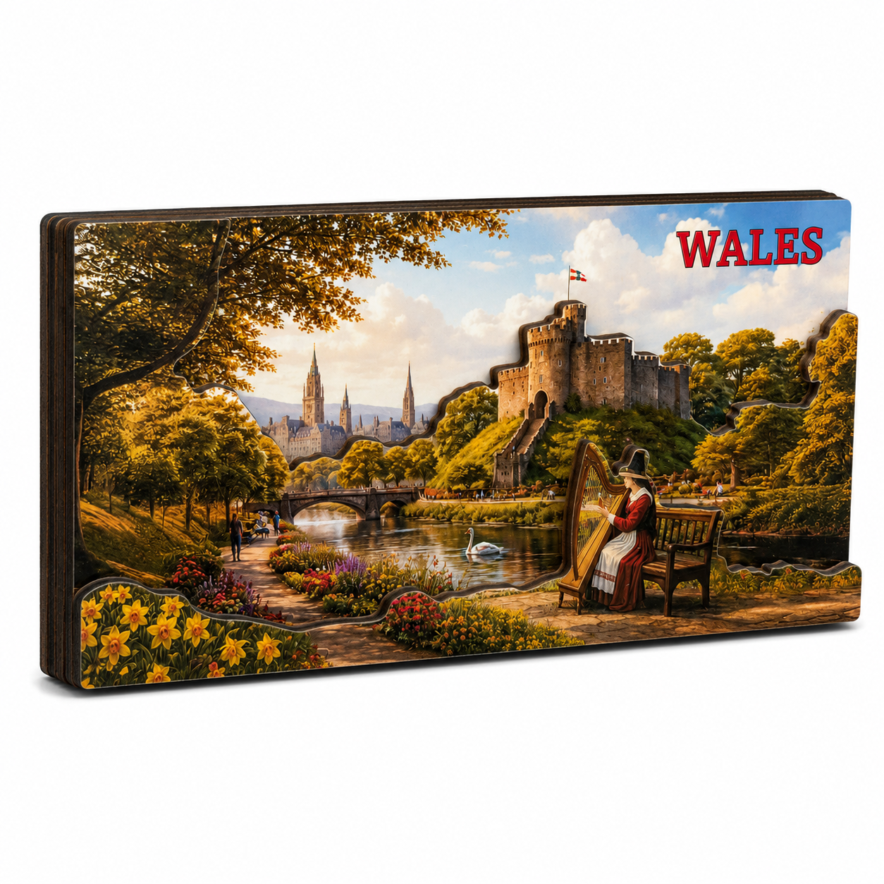 Wales Welsh Lady & Harp Rectangular MDF Magnet