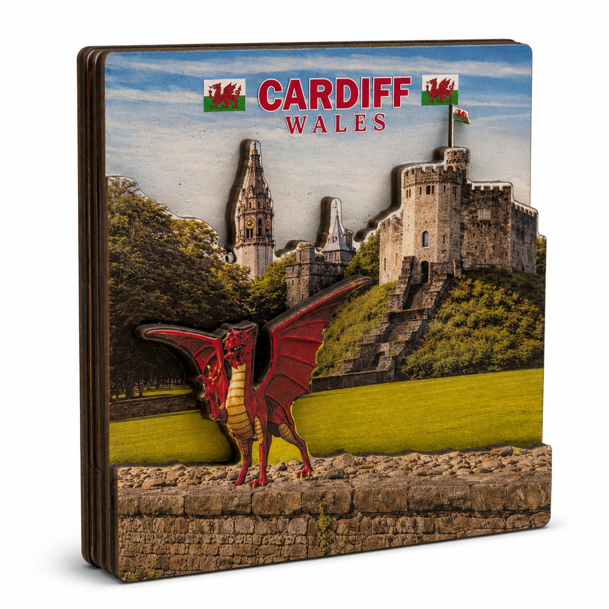 Cardiff Dragon Castle Sqaure MDF Magnet