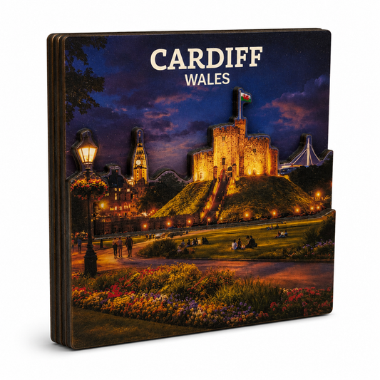 Cardiff Night Castle Square MDF Magnet