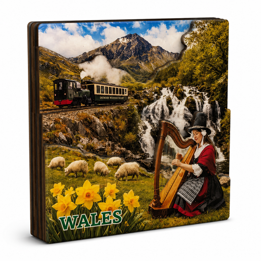 Wales Welsh Lady & Harp Square MDF Magnet