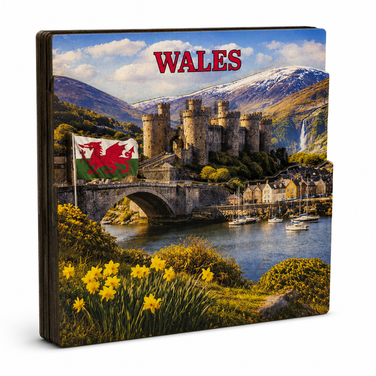 Wales Castle & Mountains Square MDF Magnet