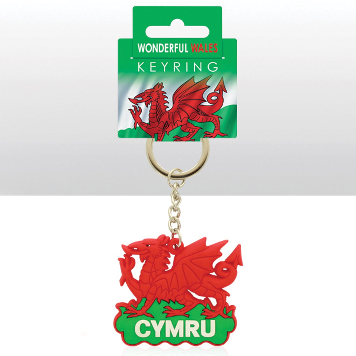 Red Enamel Welsh Dragon Pewter Keyring – Metal Keychain With Double Ring & Chain, Gift Pouch Included