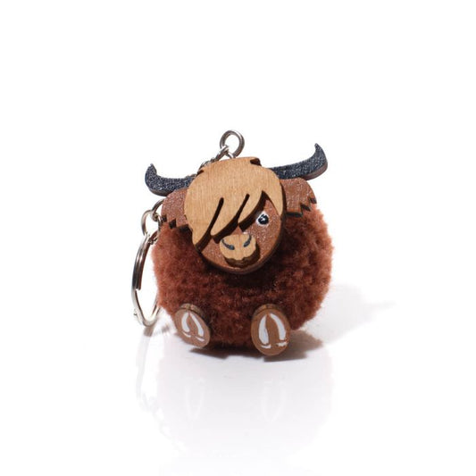 Highland cow MDF Pom Pom Keyring