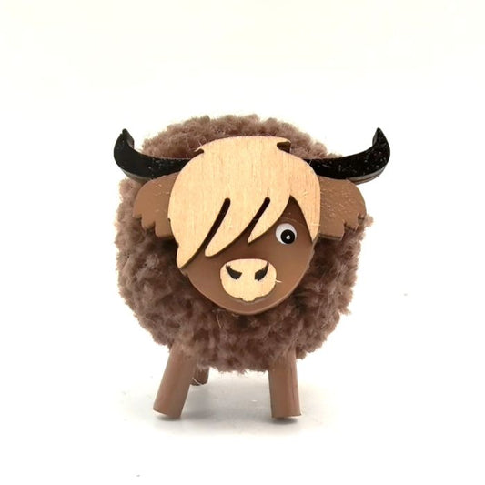 Highland Cow MDF Standing Pom Pom