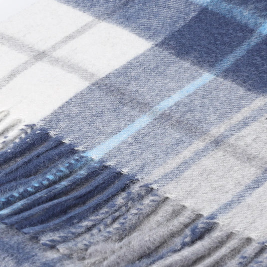 Welsh Woollens 100% Lambswool Scarf Mill Check Navy