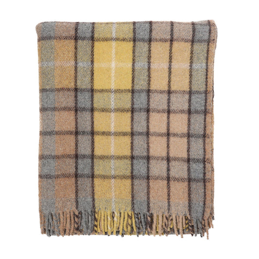 Welsh Woollens Recycled Wool Tartan Blanket Throw - Buchanan Natural