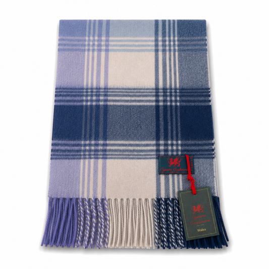 Cymru Cashmere Scarf Broken Check Purple
