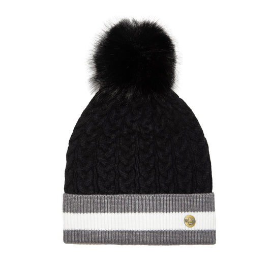 House of Celtic Bee Cable Pom Pom Hat Banded BG / Black
